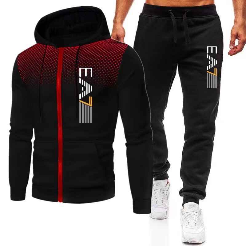 Lightweight Designer Set for Foreign Trade, Men's Autumn/Winter Sports and Fitness Zipper Sweatshirt with Logo Print - view 3