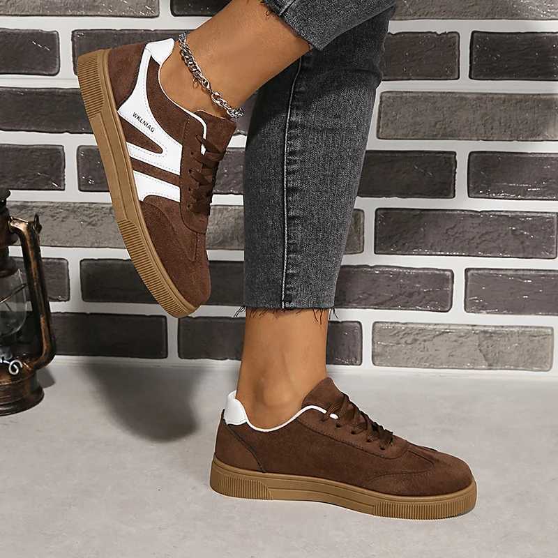 Faux Suede Brown Platform Sneakers Women 2026 Spring Non Slip Flat Heels Casual Walking Shoes Woman Thick Sole Vulcanize Shoes X260514