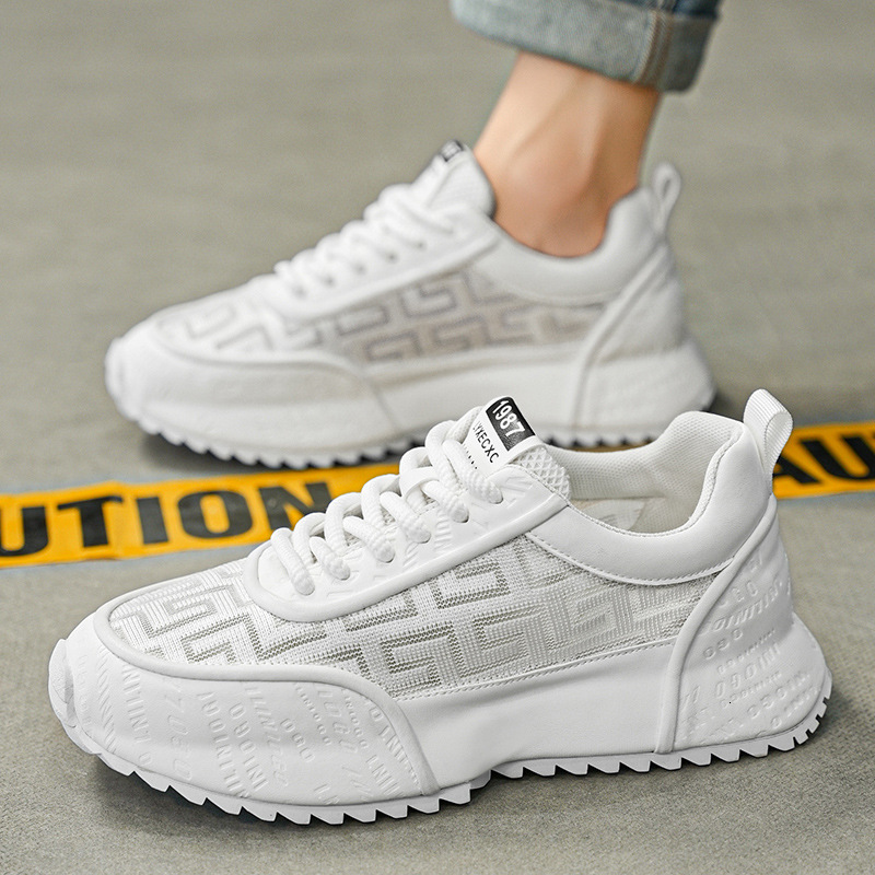 Mens White Breathable Mesh Casual Sneakers Lightweight Thick Sole Non Slip Shoes For Men Daily Commute And Outdoor Walking