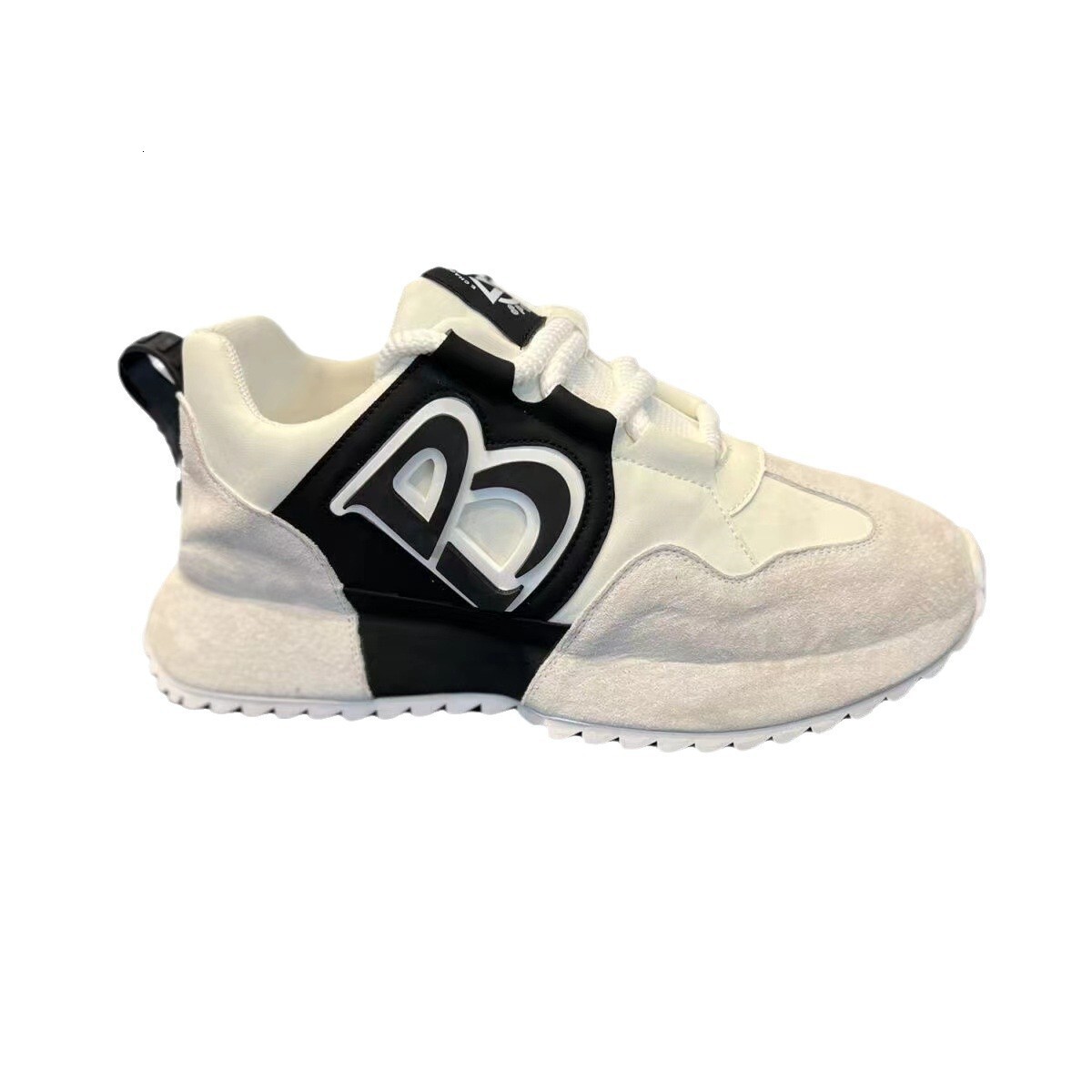 Mens Black White Color Block Casual Sneakers Suede And Leather Combination
