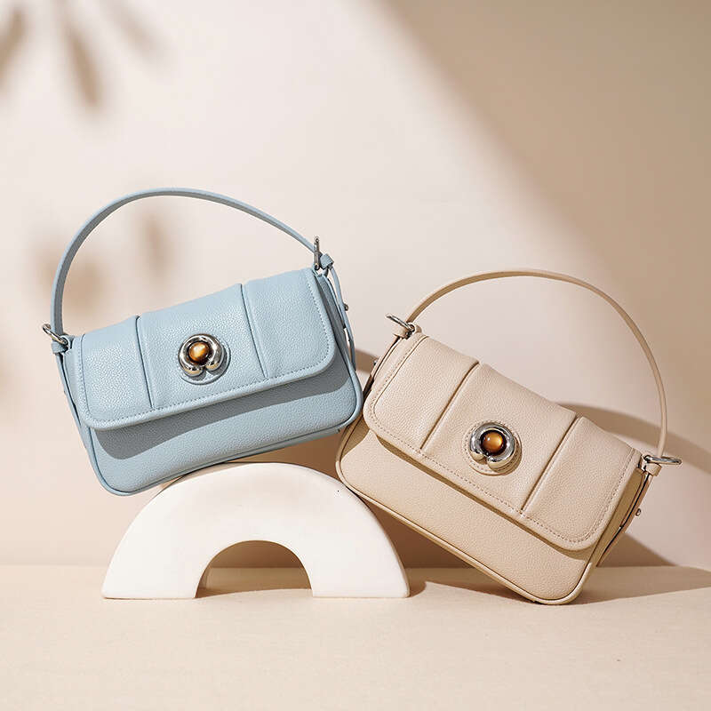 Niche Luxury Lychee Pattern Small Square Bag Pearl Clasp Underarm Bag Single Shoulder Crossbody High End Elegant Daily Commuter Wholesale Women Handba