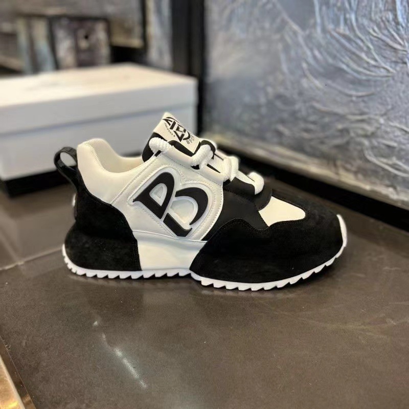Mens Black White Color Block Casual Sneakers Suede And Leather Combination