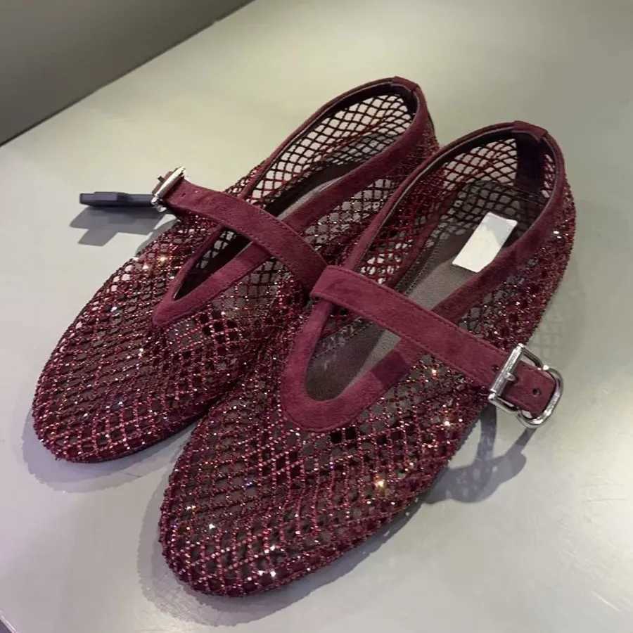2026 European and American Spring New Womens Ballet Flats with Fishnet Hollow Mary Jane Shoes X260514