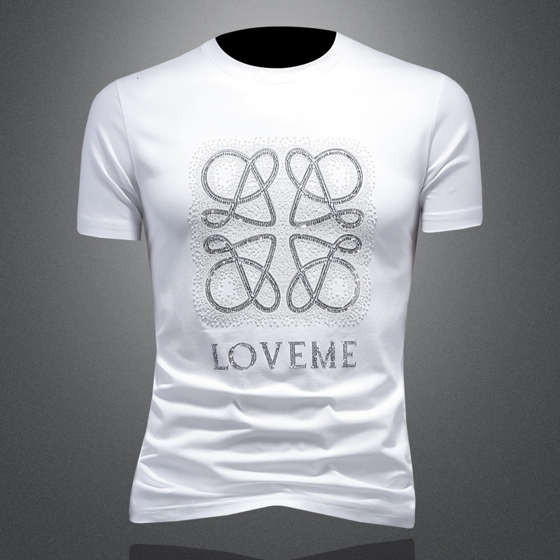 Short Sleeve T-Shirt Round Neck Rhinestone 2026 Summer New Casual Factory Direct Sale Big Brand Men's Fashion Trend