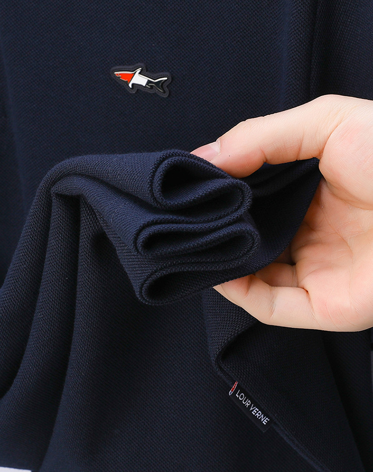 Luxury Brand Designer Mens Deep Navy Blue Shark Embroidered Classic Polo Collar Short Sleeve Soft Cotton Polo Shirt Summer Casual Comfortable Breathab