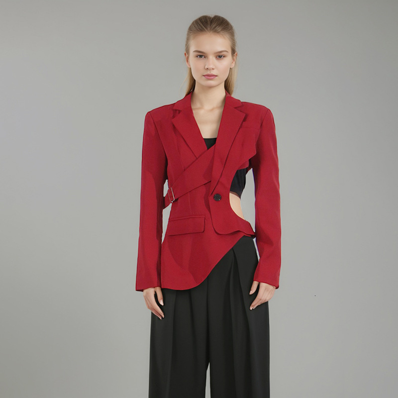 Designer Irregularly Structured 2026 New Model, Unique Style, Long Sleeve, Hollowed Out, High-End, Waist-Cinched Women's Blazer - view 4