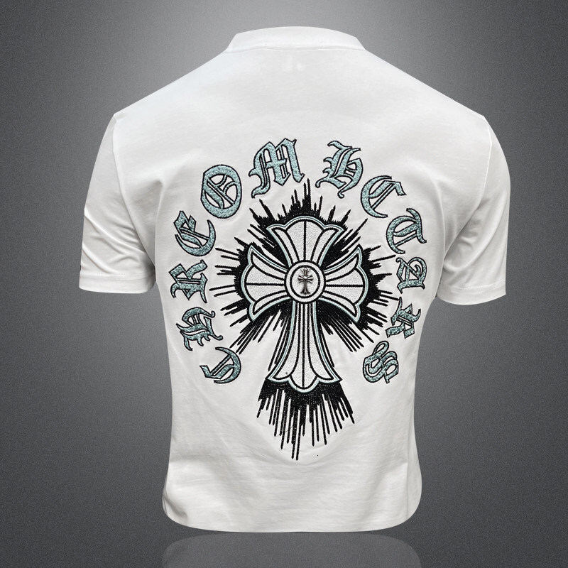 Fashion Big Brand Embroidered Mercerized Cotton 2026 Summer Men's Round Neck Short T-Shirt Hot Sale Casual Breathable Half Sleeve