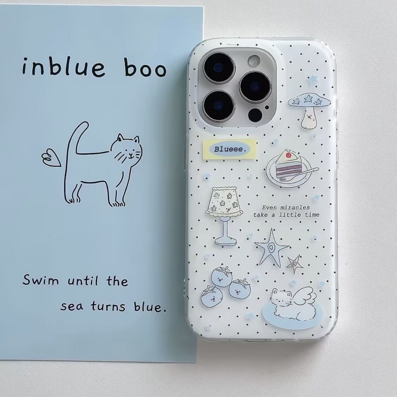 Polka Dot Angel Cat Apple 16/15promax Phone Case 11 Double Layer Anti-fall iPhone13 Hard Shell Soft Edge 12/