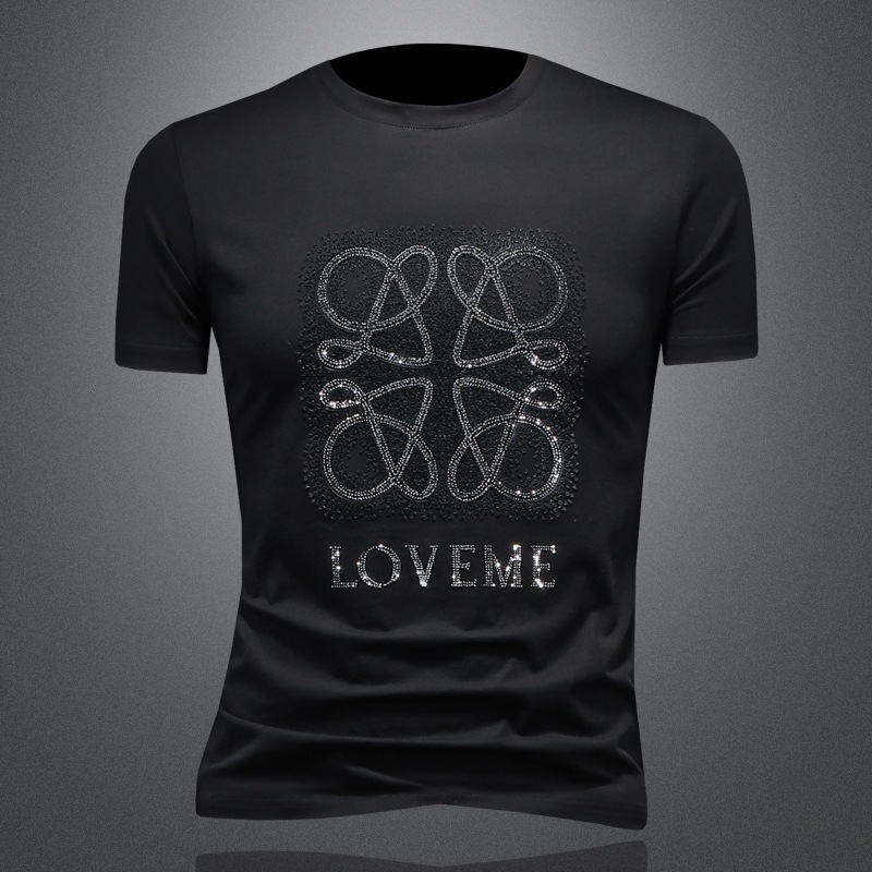 Short Sleeve T-Shirt Round Neck Rhinestone 2026 Summer New Casual Factory Direct Sale Big Brand Men's Fashion Trend