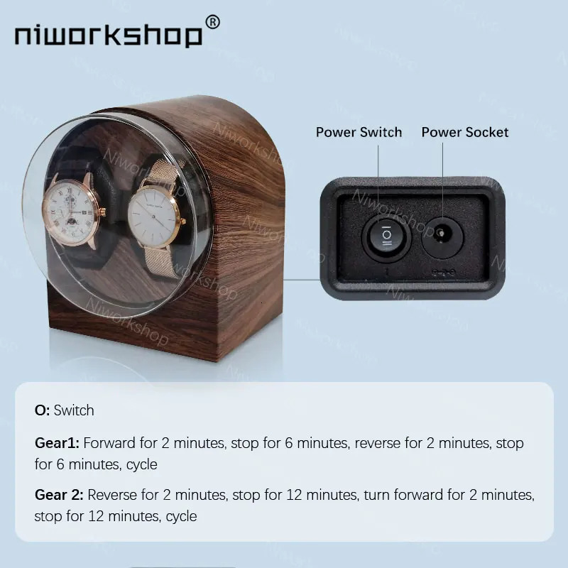 1pc Niworkshop Automatic Watch Winder 2 Slots Watch Storage Case with Quiet Motor Soft Pillows for Mens And Womens Watches 260514 - view 5