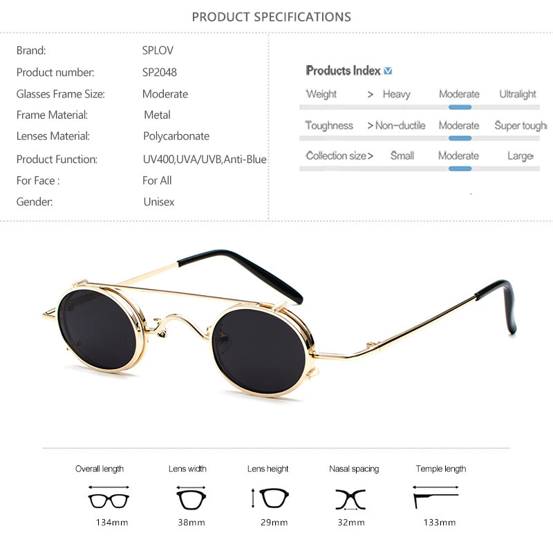 SPLOV Vintage Round Detachable Sunglasses Men Women ner SteamPunk Sun Glasses Retro Small Circle Metal Frame Glasses 260509