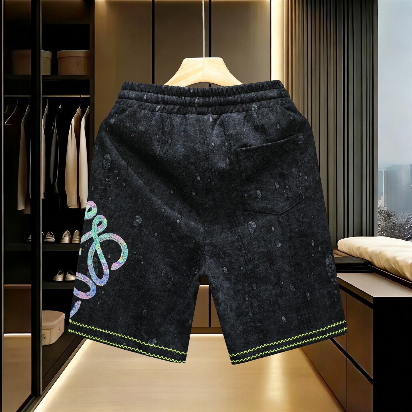 2026 Summer New Men's High-End Shorts European Style Lace-Up Embroidered Casual Mid-Length Pants Hot-Selling Stock