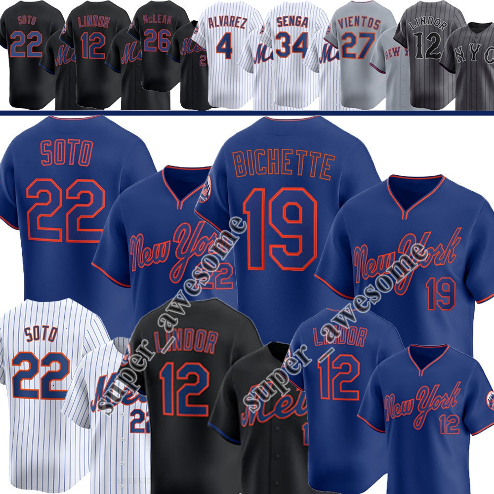 Mets Baseball Jersey Bo Bichette Juan Soto Lindor Alvarez Mark Vientos Brett Baty Kodai Senga David Peterson Luis Robert Jr Marcus Semien Jorge Polanc