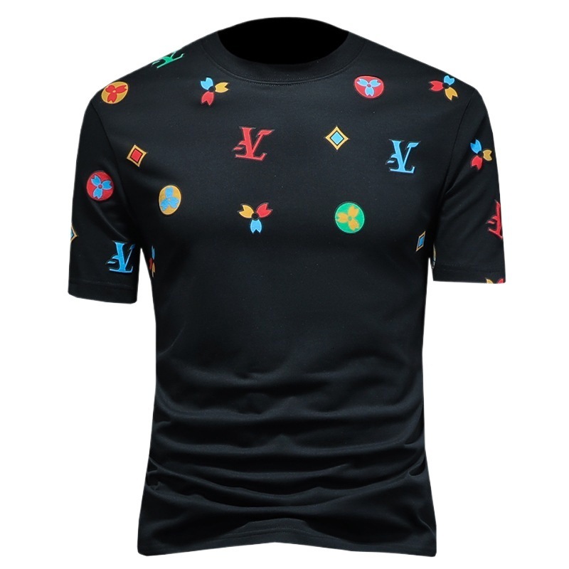 European men's short-sleeve T-shirt, 2026 summer embroidered round-neck loose-fit half-sleeve tee, direct from the manufacturer