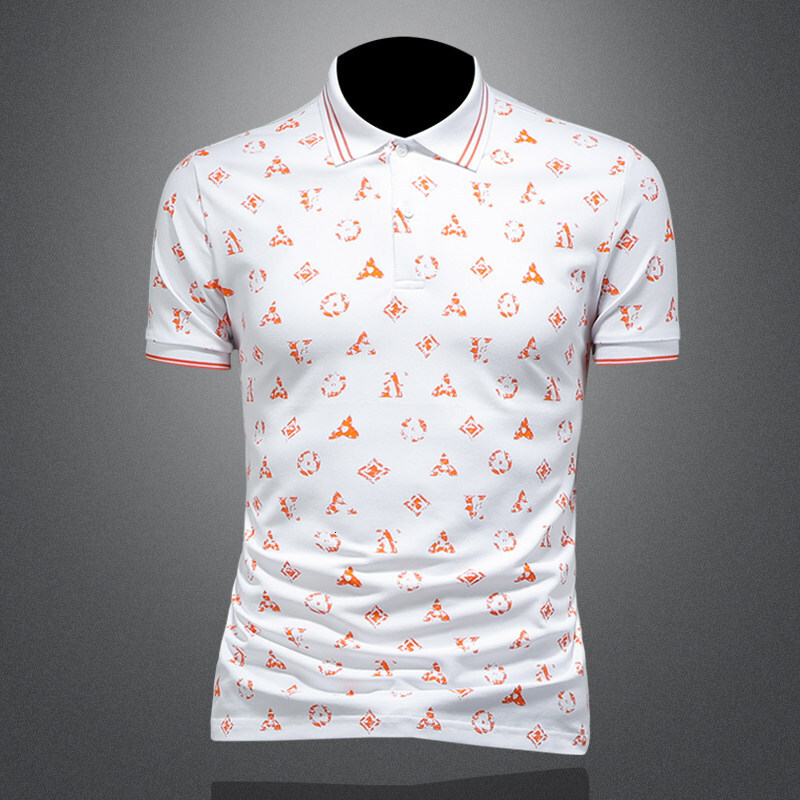 2026 Summer New European Style Designer Clothing Printed Turn-down Collar Polo Shirt Men's Short Sleeve Versatile Base T-shirt