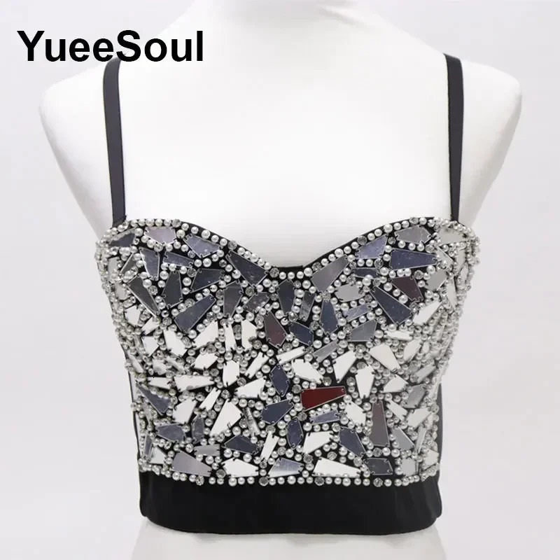 Black Crop Tops White Rhinestone Pearl Sequins Tassel Sleeveless Corset Top 2026 Gothic Harajuku Party Club Sexy Women Camis 260511 - view 3