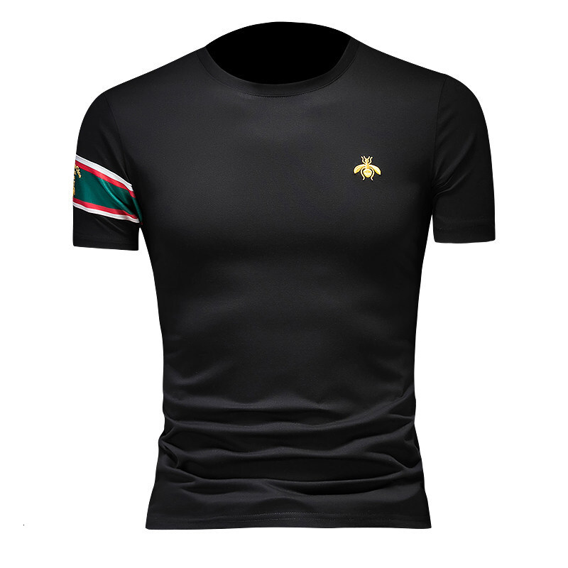 European Bestseller Men's Short 2026 Summer Mercerized Cotton Embroidered Round Neck T-Shirt Trendy Brand Base Layer Half Sleeve Shirt