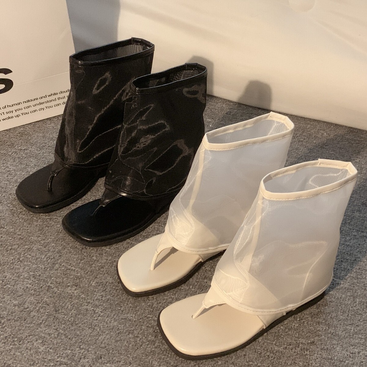 Womens Mesh Thong Sandal Boots Breathable Sheer Mesh Upper Square Toe Flat Sandal Booties Fashion Gifts For Summer Streetwear - view 3