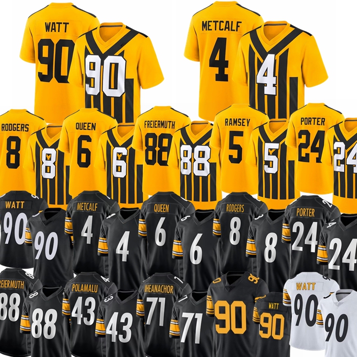 DK Metcalf SteelersS Jersey TJ Watt Rodgers SteelersJersey Pittman Ramsey Howard Boswell Polamalu Sawyer Heyward Freiermuth Football Jerseys