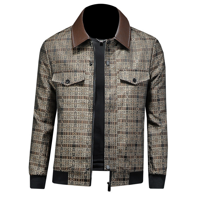 Men's Plaid Collar Jacket with Leather Collar, Old Money Style, 2026 Autumn/Winter New Arrival, Loose Casual Hooded Coat