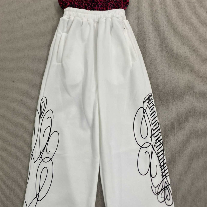 Men Pants Sweatpants Mens Red Leopard Print Distressed Sweat Pants Unisex Loose Korean Streetwear Wide Leg Pants