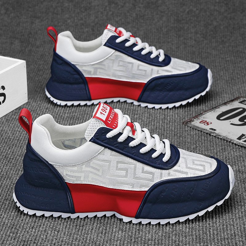 Mens White Breathable Mesh Casual Sneakers Lightweight Thick Sole Non Slip Shoes For Men Daily Commute And Outdoor Walking