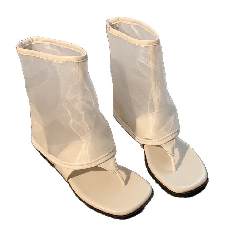 Womens Mesh Thong Sandal Boots Breathable Sheer Mesh Upper Square Toe Flat Sandal Booties Fashion Gifts For Summer Streetwear - view 6