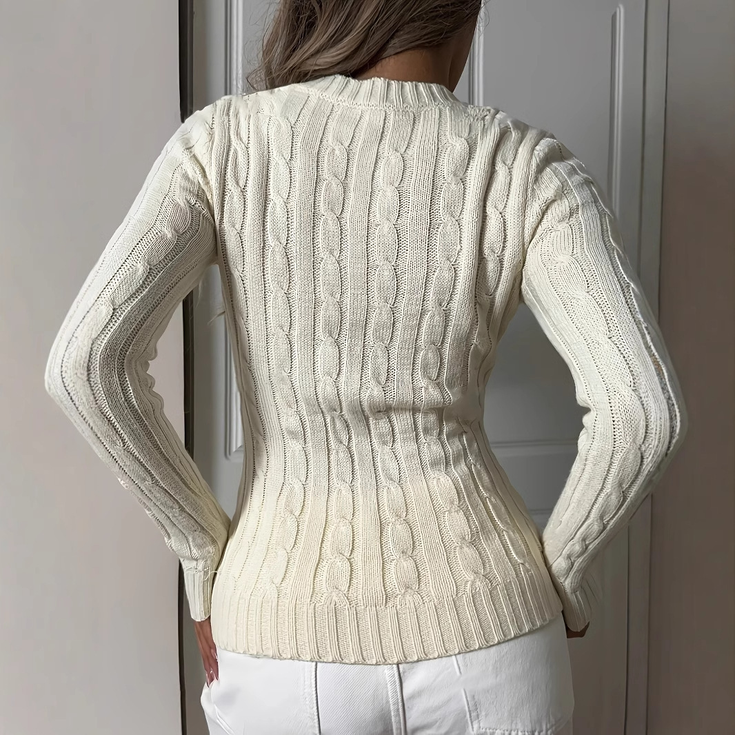 Designer European and American Clothing Embroidered Braided Button V-Neck Long Sleeve Pullover Women's Spring Knitted Sweater