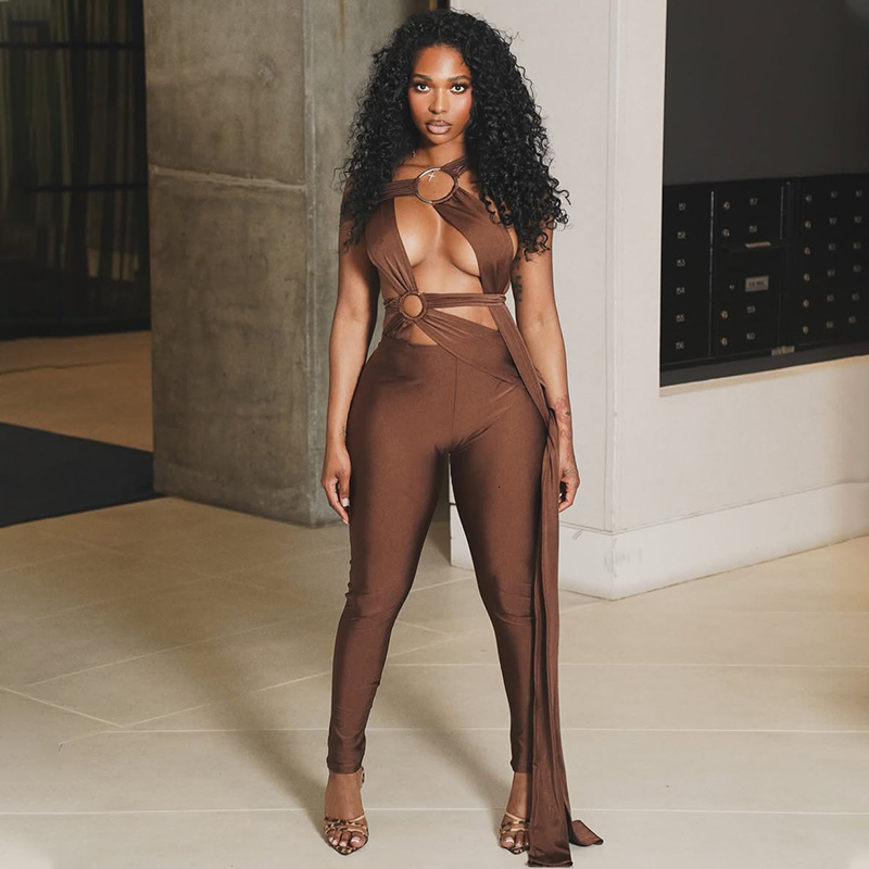 Weird Puss Hollow Bandage Jumpsuit Women Sexy Summer Sleeveless Backless Irregular Ribbon Midnight Clubwear Workout Overalls 250828