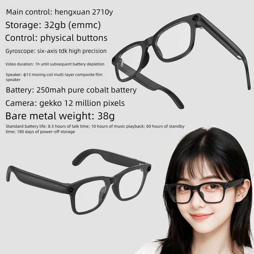 High Tech AI Smart Bluetooth Glasses Million Pixel Lens Photo Video Live Streaming Real Time Sync Multifunctional Black Technology Eyewear CKS