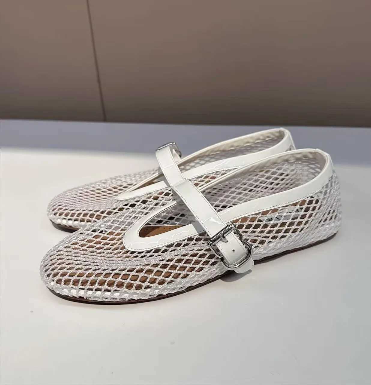 2026 European and American Spring New Womens Ballet Flats with Fishnet Hollow Mary Jane Shoes X260514
