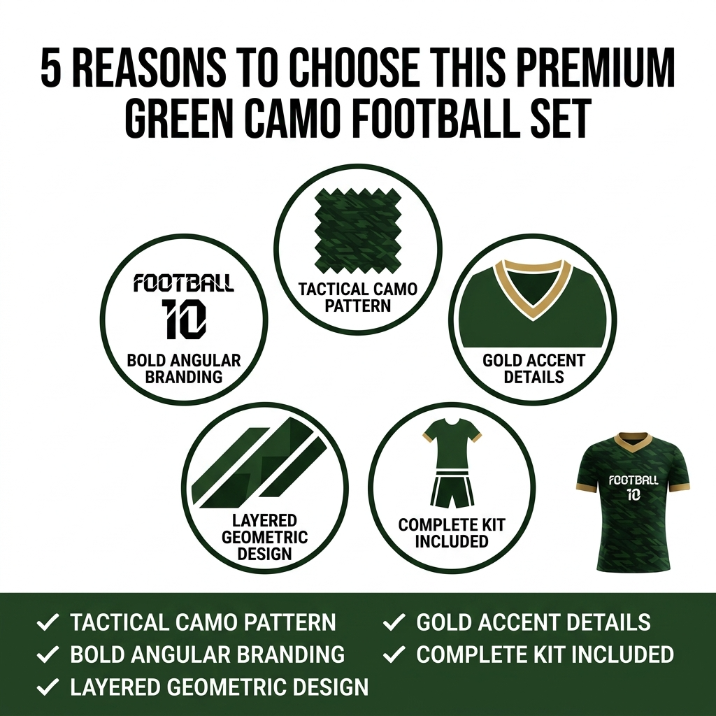 Custom Soccer Jersey Set Men Dark Green Camo with Gold Trim Football Uniform with Shorts Personalized Name Number Breathable Quick Dry Kit - view 7