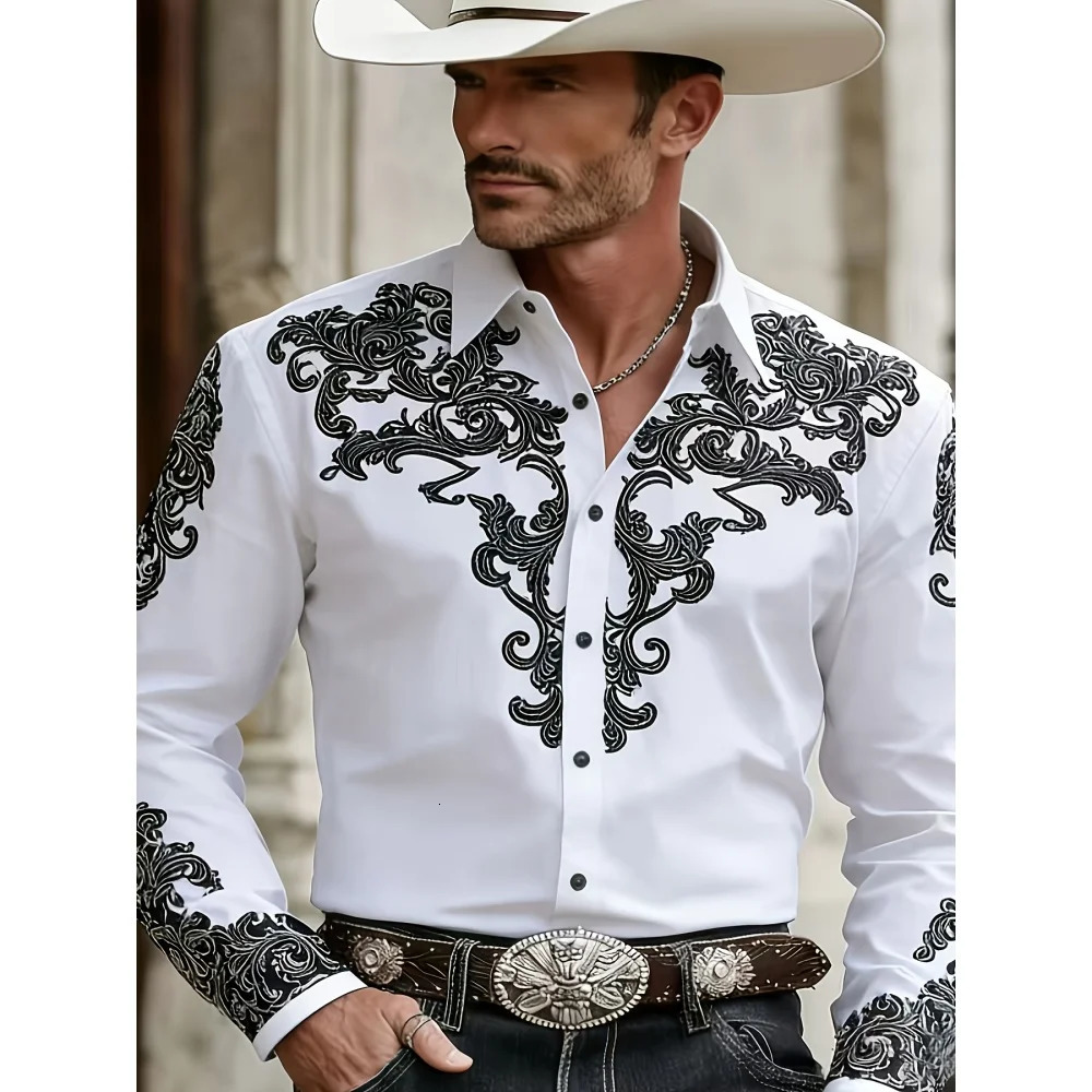 Mens Vintage 3D Printed Western Cowboy Shirt Long Sleeve Shirt Street Fashion Classic Shirt Mens Tribal Pattern Shirts Top 260513