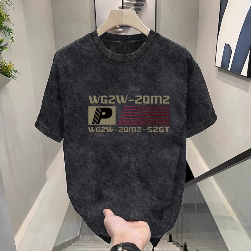 Designer T-shirt Washed Retro Men's Short Sleeved T-shirt Summer New Loose Version Fashionable Ins Style Capital Letter Pattern Short Sleeved Tee