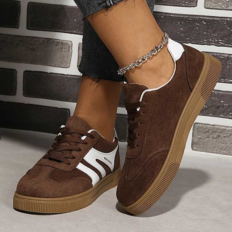 Faux Suede Brown Platform Sneakers Women 2026 Spring Non Slip Flat Heels Casual Walking Shoes Woman Thick Sole Vulcanize Shoes X260514