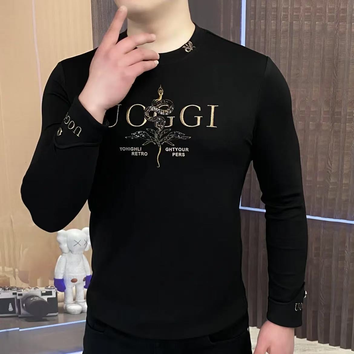 Designer Luxury Brand Loose Plus Men's Essential Long Sleeved Top Men's Street Sports Shirt T-shirt Autumn And Winter Button Grid Fashion El