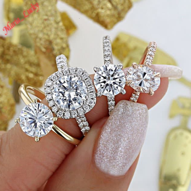 Direct Selling Various Styles Handmade 18K Solid Gold Romantic 1.0CT Round Diamonds Moissanite S925 Sterling SILVER Halo Women Wedding Rings Jewelry