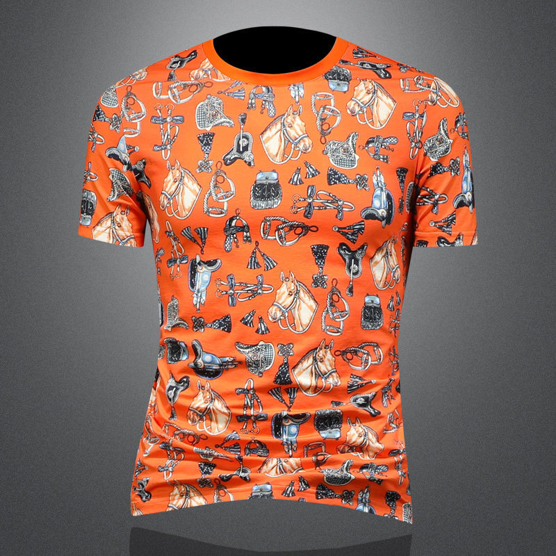 European high-end designer clothing, summer trendy round-neck short-sleeve, light luxury versatile stylish men's T-shirt