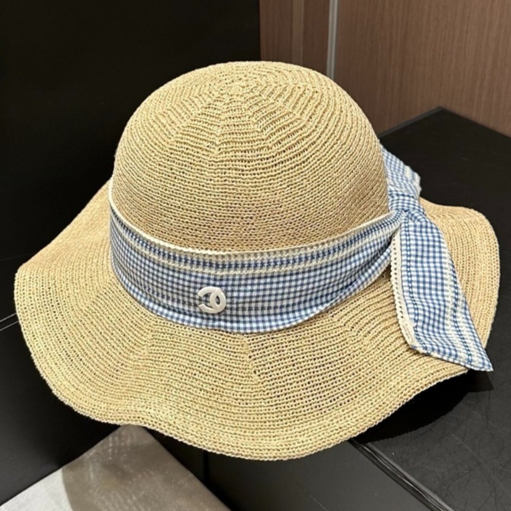 Designer Straw Hat Women's Plaid Bow Wide Brim Straw Sun Hat Designer Hat Sun Hat UV Protection Dome Cap for Summer Beach Daily Wear