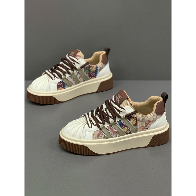 Mens Retro Color Fashion Gifts Block Casual Sneakers With Geometric Print Thick Sole Non Slip Shoes For All Seasons - view 6
