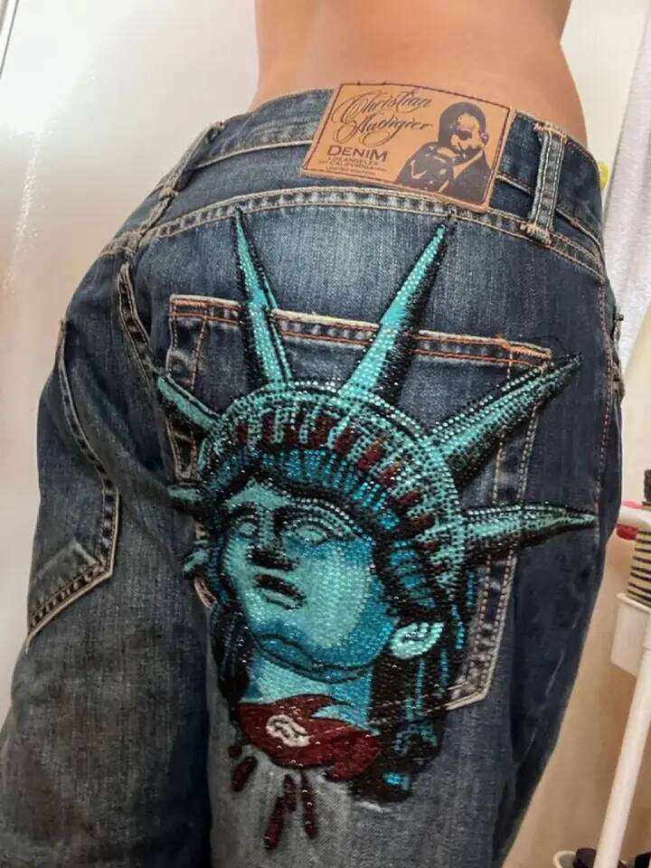 Y2k 2026 Statue of liberty Diamonds Casual Denim Pants High Waist Straight Wide Leg Jeans Harajuku Vintage Women Clothing