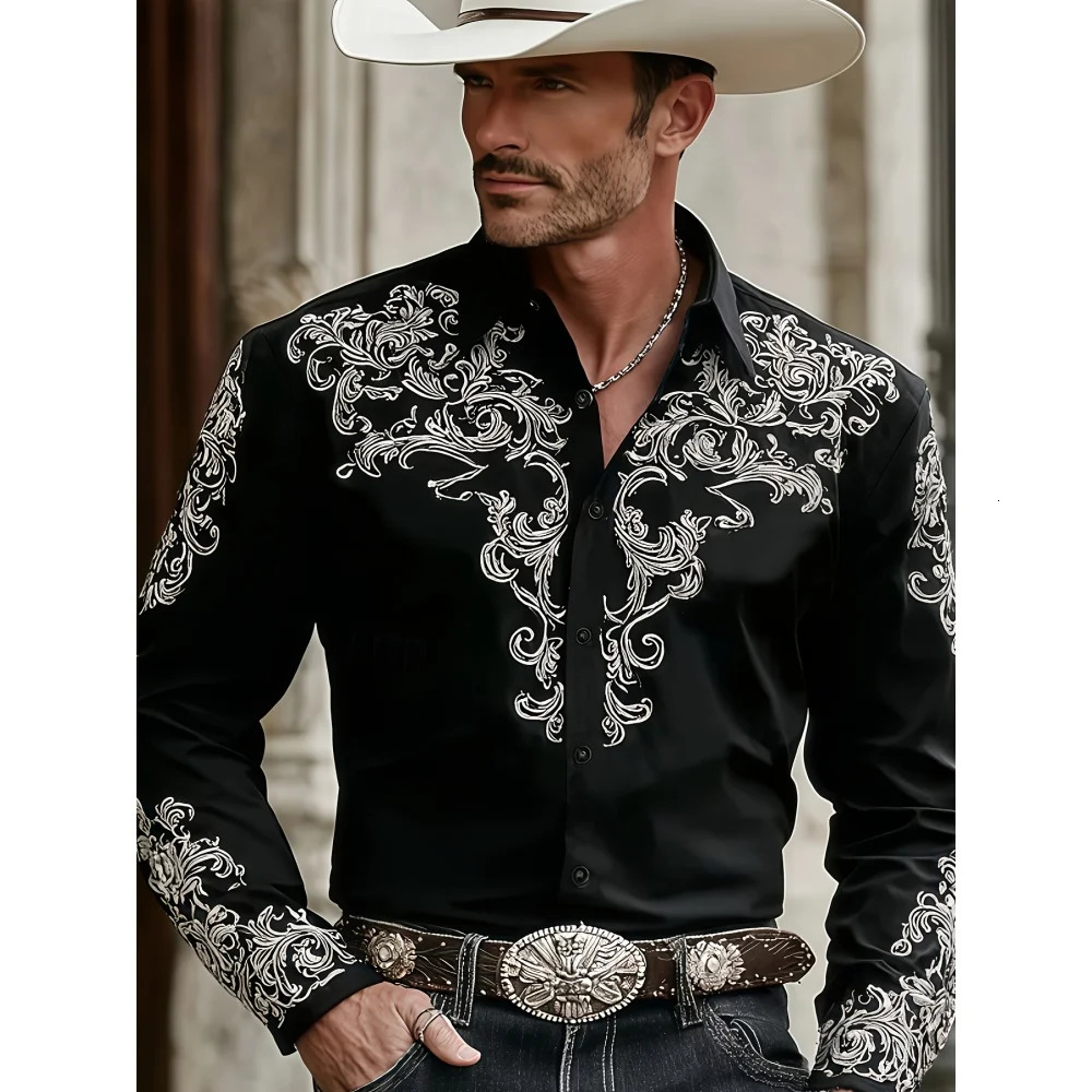 Mens Vintage 3D Printed Western Cowboy Shirt Long Sleeve Shirt Street Fashion Classic Shirt Mens Tribal Pattern Shirts Top 260513