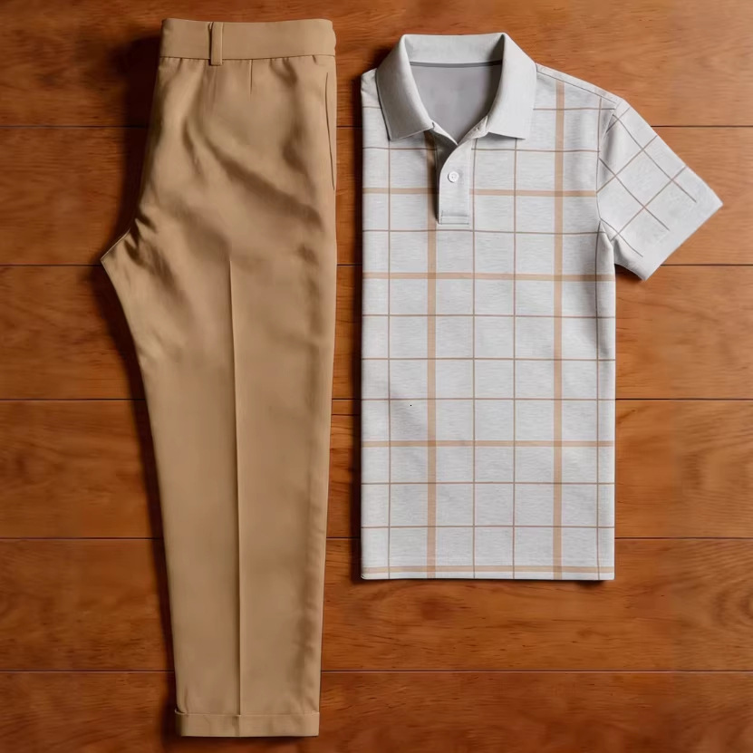 Designer Luxury Brand Loose Plus Men's Essential Top T-shirt Straight Leg Pants Street Fashion Short Sleeved Shirt Comfortable Pants Checkered Pr