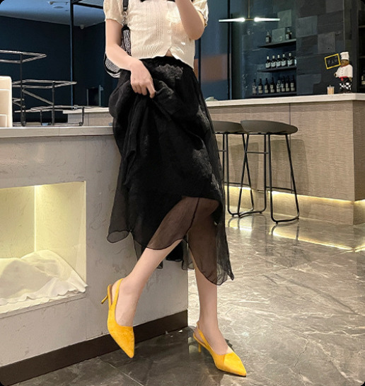 French Style Evening High Heel Retro Pointed Toe Womens Shoes Summer Chinese Style Beautiful Head Cover Sandals Yellow 251110