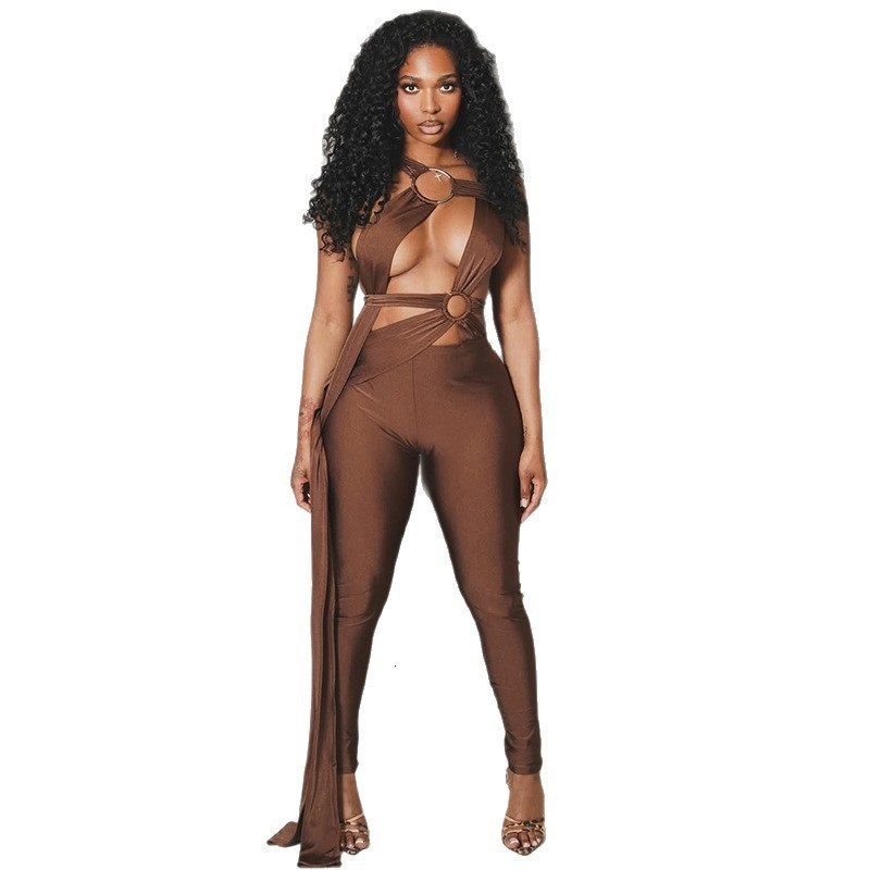 Weird Puss Hollow Bandage Jumpsuit Women Sexy Summer Sleeveless Backless Irregular Ribbon Midnight Clubwear Workout Overalls 250828