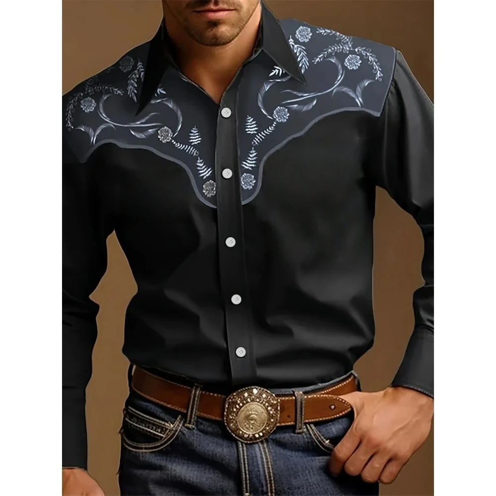 Mens Vintage 3D Printed Western Cowboy Shirt Long Sleeve Shirt Street Fashion Classic Shirt Mens Tribal Pattern Shirts Top 260513