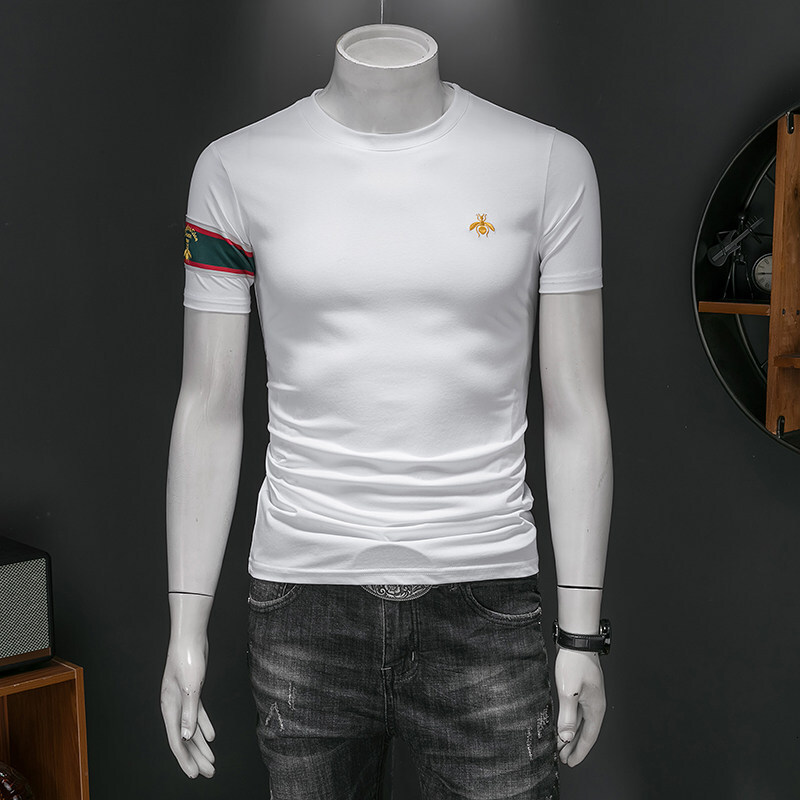 European Bestseller Men's Short 2026 Summer Mercerized Cotton Embroidered Round Neck T-Shirt Trendy Brand Base Layer Half Sleeve Shirt