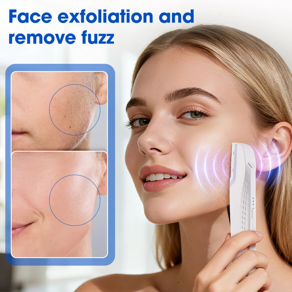 Sonic Dermaplaning Razor Woman Facial Exfoliation Hair Fuzz Remover Beard And Eyebrow Trimmer With Light 6 Replacement Blade 260514 - view 3