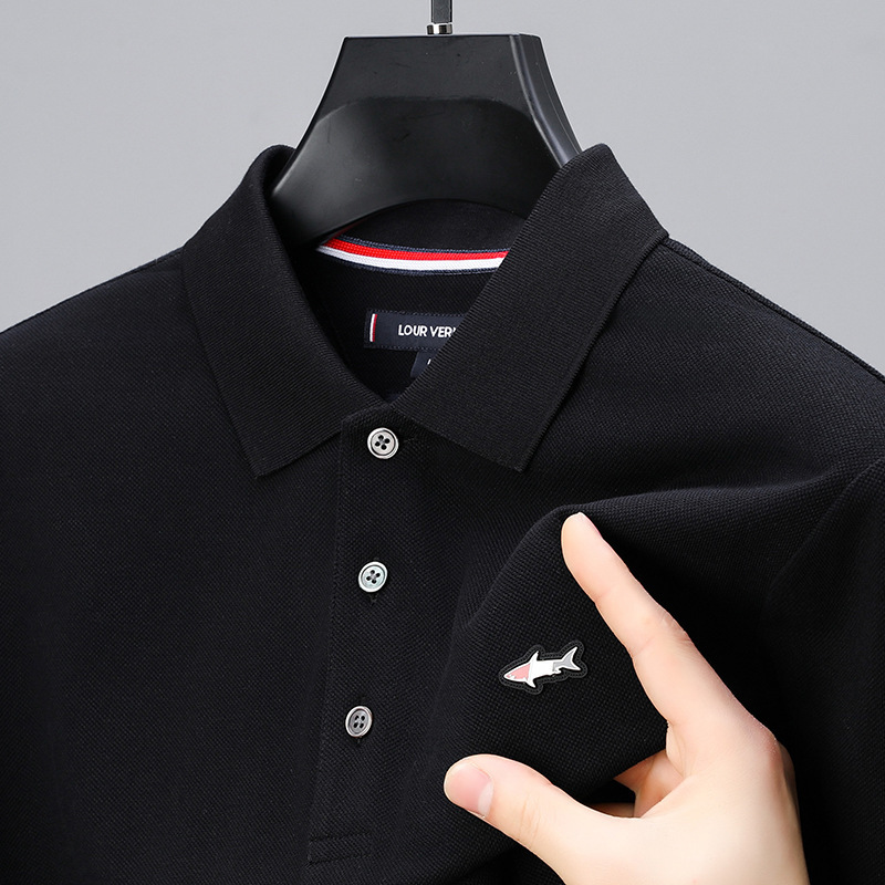Luxury Brand Designer Mens Deep Navy Blue Shark Embroidered Classic Polo Collar Short Sleeve Soft Cotton Polo Shirt Summer Casual Comfortable Breathab