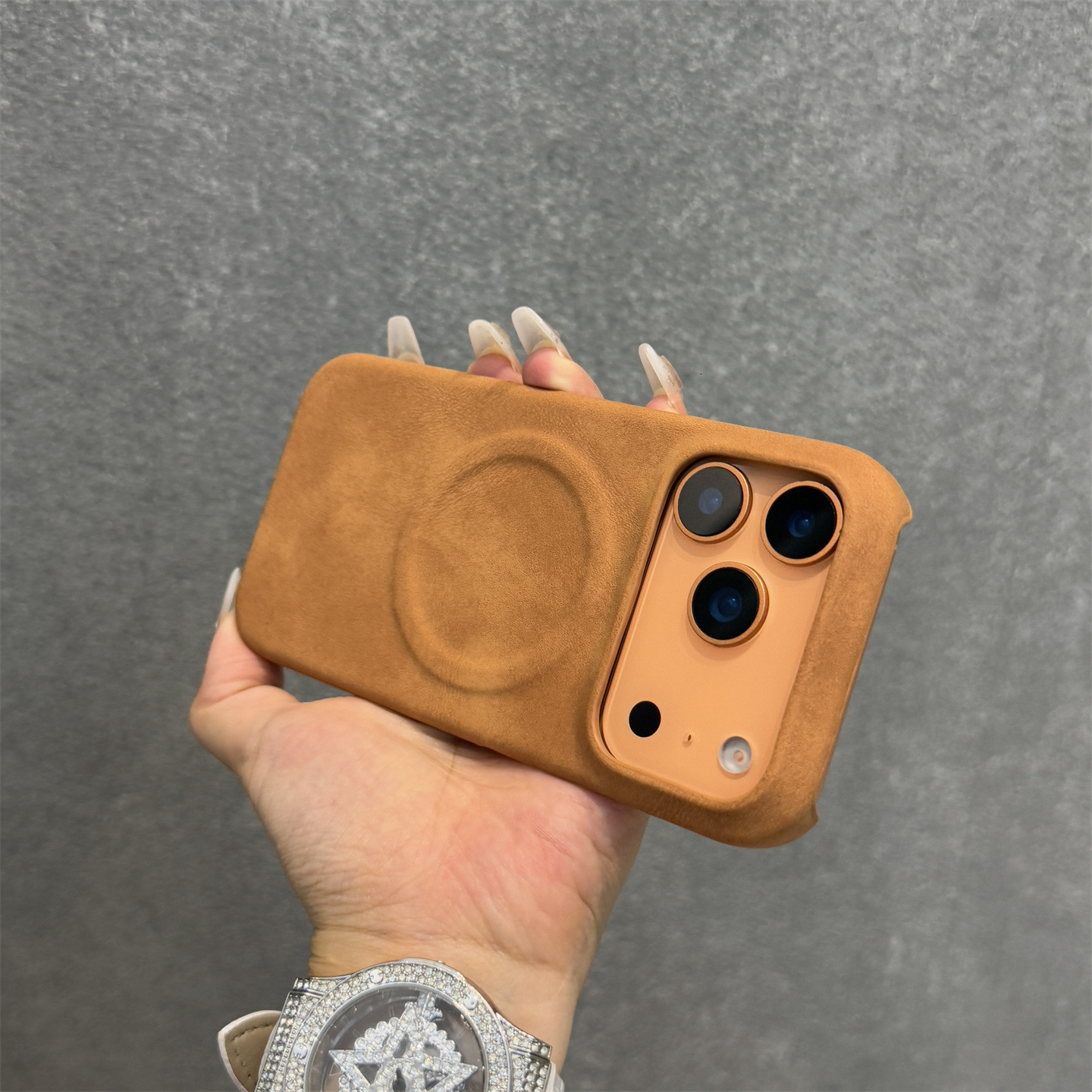 Suitable for Apple 17 phone case, sheepskin texture, semi-cover magnetic retro leather iPhone 16 hard protective case 12